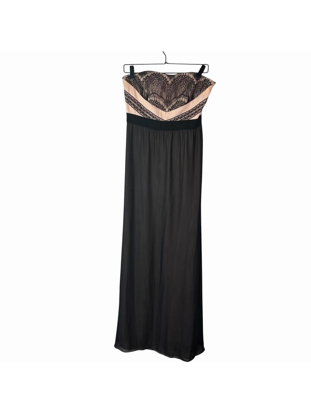 Gianni‎ Bini Black Beige Strapless Lace Bodice Maxi Long Dress Lined 6